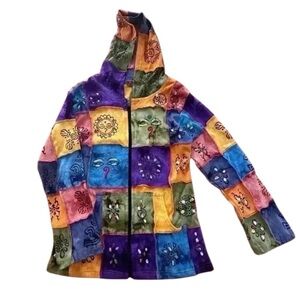 Hippie Rave Boho Wook Colorful soft zip up l SIZE  M/L